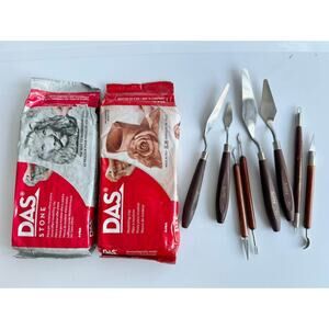 Das Modeling Clay, set/2 art supply stone terracotta colors wooden handle tools